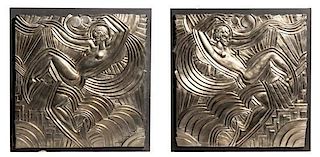 * A Pair of Art Deco Style Silvered Bronze Plaques, after the Model By Maurice Picaud, for the Folies Bergere, Height 20 1/2 x w