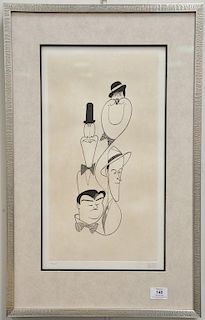 Al Hirschfeld (1903-2003) etching of Classic Comedians: Laurel & Hardy and Abbot & Costella, signed in pencil lower right Hirschfeld...