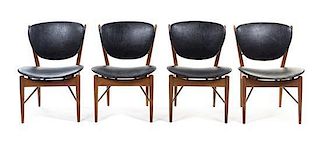 * A Set of Eight Finn Juhl Teak Side Chairs, for Baker, Height 29 1/2 inches.