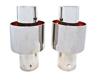 * A Pair of Willy Rizzo Chromed Table Lamps, Height 25 1/2 inches.