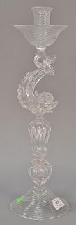 Venetian crystal dolphin candlestick, clear with hand blown body. ht. 19 in.