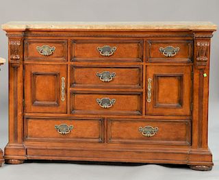 Hickory & White marble top chest with doors and drawers. ht. 44 in.; wd. 64 in.; dp. 20 in.