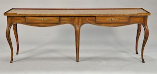 Heritage fruitwood hall table with two drawers. ht. 24 1/2 in.; 16 1/2" x 68"