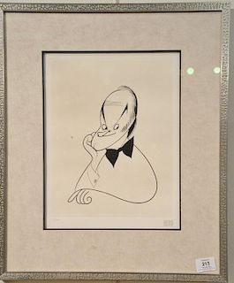 Al Hirschfeld (1903-2003) etching of Bob Hope, signed in pencil lower right Hirschfeld, numbered in pencil lower left 46/200. 12 3/4...