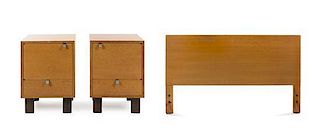 A George Nelson Oak Bedroom Suite, for Herman Miller, Height of bed frame 31 1/8 x width 54 inches.