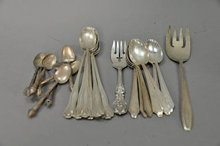Sterling silver flatware group to include a set of six iced teaspoons, set of six teaspoons, and miscellaneous items. 16 t oz.