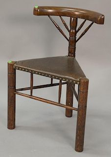 Reproduction oak three leg corner chair.
