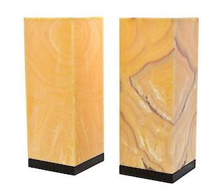 A Pair of Illuminated Onyx Pedestals, Height overall 20 7/8 inches.