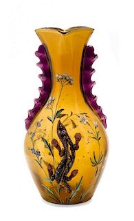 * An Early Galle Enameled and Applied Glass Vase, Height 11 1/4 inches.