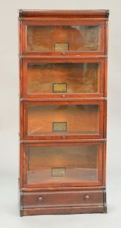 Globe Wernicke stacking bookcase, four sections and a drawer (one cracked glass). ht. 59 1/2 in.; wd. 29 1/2 in.; dp. 12 in.
