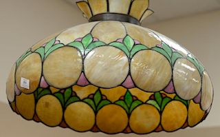 Victorian slag glass panel shade light with three light socket. ht. 15 in.; dia. 24 in.