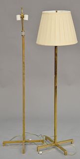 Two Hansen modern brass floor lamps with three sockets each, marked on bottom Hansen Lamps New York.