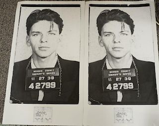 Four piece lot including two "Young Frank Sinatra - Mug Shot" with identification paper poster (total size 35" x 20") and a two flow...