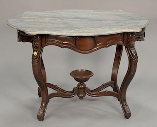 Victorian marble top center table with grey turtle form marble top. ht. 28 in.; size of top: 30" x 41"
