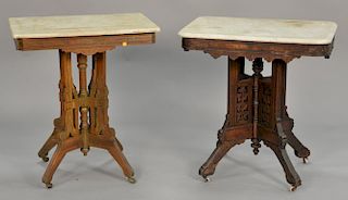 Two Victorian, rectangular marble top tables. ht. 30 in.; top: 21" x 29"