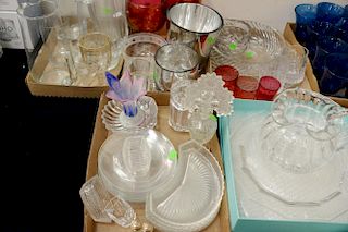 Five box lots of crystal and glass to include Tiffany pitcher and plates, pitcher, perfume, etc.