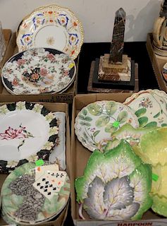 Three box lots of porcelain and china to include a set of six Gien Le Jeu France playing card plates, four Moustiers France plates, ...