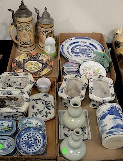 Four box lots of porcelain and china to include Oriental blue and white, two steins, vases, etc.