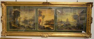Van Gras Triptic Continental landscape oil on canvas signed lower right Van Gras having Direxione Artistica Gallerie label on revers...
