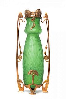 * A Loetz Glass and Gilt Metal Mounted Vase, Height 17 inches.