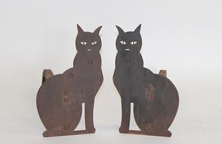 A Pair Of Cast Iron Cat Form Andirons.
