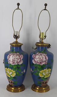 Pair of Asian Floral Decorated Cloisonne Vases.