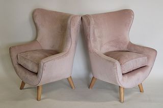 A Pair Of Hollywood Regency Style Upholstered Wing