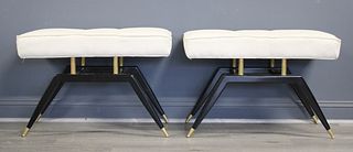 An Art Deco Style Pair Of Ebonized Upholstered