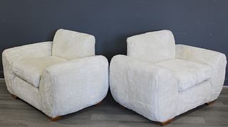 A Pair Of Oversize Upholstered Club Chairs.