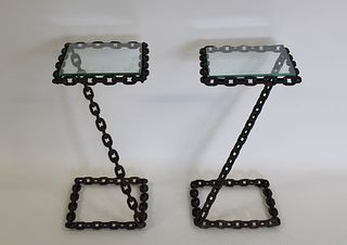 A Vintage Pair Of Chain Form Metal Side Tables.