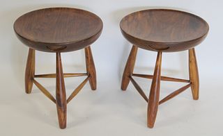 A Pair Of Wood Stools with Butterfly Dovetails On
