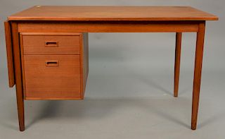 Danish Modern teak desk with sliding top and drop leaf. ht. 29 in.; top closed: 47" x 26"