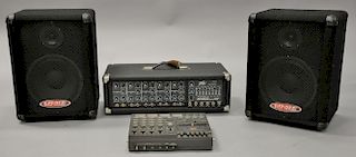 Four piece lot to include Peavey XR 500 mixer PA amp, pair Crate PE-10T speakers and Tascam Porta One Ministudio.