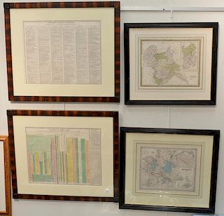 Four framed map lithographs including a Joseph H. Colton Germany hand colored map engraving From Colton's Atlas of the World publish...