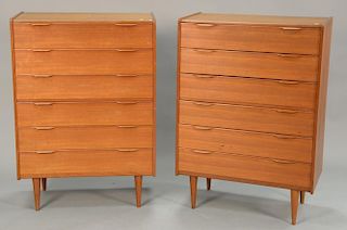 Pair of teak Danish tall chests. ht. 45 in.; wd. 31 in.; dp. 16 in.
