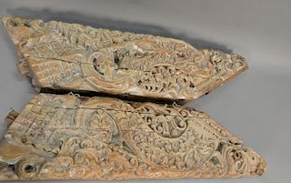 Pair of carved Indian temple architectual carvings. ht. 12 in.; lg. 49 in.