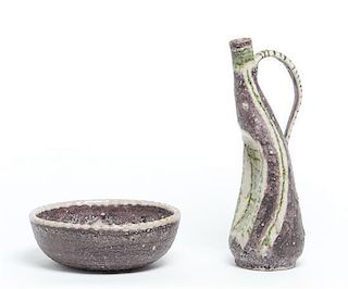 * Two Guido Gambone Pottery Vessels, (Italian, 1909-1969), Height of pitcher 18 3/4 inches.