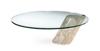 * A Glass and Marble Program 1000 Table, Height 17 1/2 x width 52 x depth 39 inches.