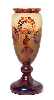 * A Le Verre Francais Cameo Glass Vase, Height 12 1/2 inches.