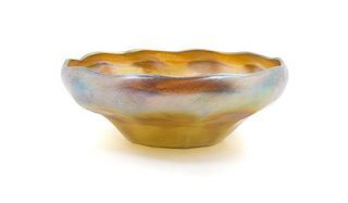 A Tiffany Studios Gold Favrile Glass Bowl, Diameter 10 inches.