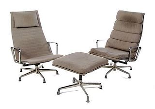 * Two Charles and Ray Eames Aluminum Armchairs, for Herman Miller, Height of tallest 38 1 /4 inches.