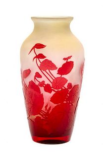 A Galle Cameo Glass Vase, Height 7 3/4 inches.