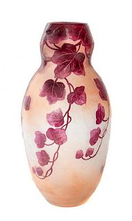 A Legras Enameled Glass Vase, Height 13 1/4 inches.