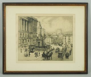 Gabrielle Clements Etching, Baltimore Street Scene.