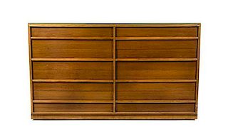 * A T.H. Robsjohn-Gibbings Walnut Bedroom Suite, for Widdicomb, Height of headboard 34 x width 80 inches.
