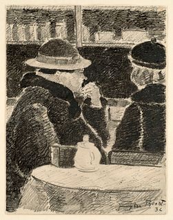 De Bloot, Jenny Zwei Zeichnungen: "Ausruhende im Café" und "Eine überlegende Frau". 1936. Je Kohlezeichnung auf Papier. 28,5 x 21 cm und 27 x 21 cm. J