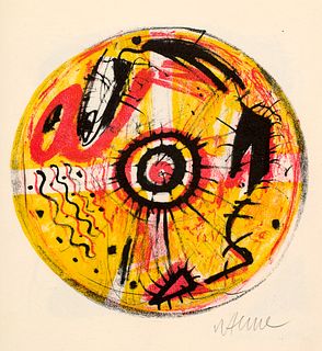 Henne, Wolfgang Reflexionen Nr. III. Wolfgang Henne. Mit 15 teils farb. und signierten Original Graphiken. Karl-Marx-Stadt, Galerie oben, 1987. 28 Bll