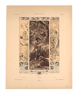 Sammlung von 60 farbigen Original-Lithographien Wiener Jugendstilkünstlern. Wien, Gerlach, um 1900. Folio bzw. Quer-folio. Lose in verschied. illustr.