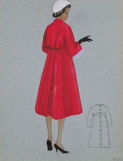 Douit, Ginette Sammlung von über 100 Original Mode-Entwürfen. Um 1950-1960. Verschiedene Techniken: Gouache, Aquarelle, Feder und Graphit. Blattmaße v