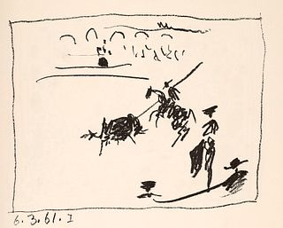 Sabartés, Jaime A los toros mit Picasso. Mit 4 (1 farb.) Original-Lithographien von Pablo Picasso und 103 Abb. Monte-Carlo, Sauret, 1961. 153 S. Quer-